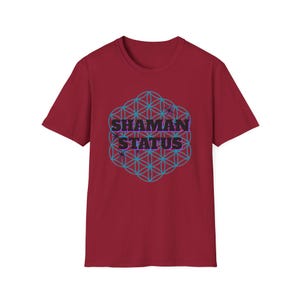 Shaman Status v1u light blue/Red Design. Spiritual Gift, Boho Style Tee, Festival Wear, Mindfulness Apparel, Nature Lover Shirt