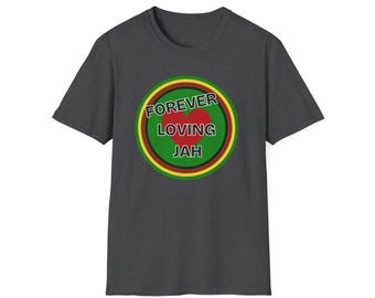 Forever Loving Jah T-Shirt | Rastafarian Heart Circle, Reggae Colors