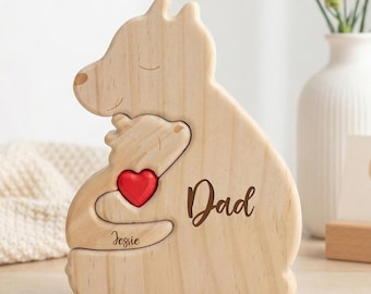 Vatertagsgeschenk, personalisiertes hölzernes Puzzle der Bärenfamilie, neue Vatergeschenke, einzigartiges Familiengeschenk, kundenspezifische Verzierung für Familie, Geschenk des Vaters, Familiendekor