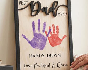 Handafdrukbord eerste Vaderdag, gepersonaliseerd houten bord nieuwe vader, aandenken babynaam, aangepast papacadeau van baby