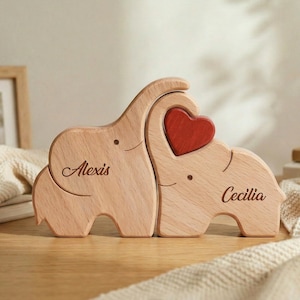 Personalized Wooden Elephant Family Puzzle,Custom Name Engraved Family Keepsake,Mother's Day Gift, Baby Shower, Family Unity Decor