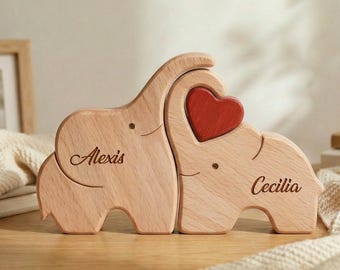 Rompecabezas de madera personalizado con diseño de elefante familiar, recuerdo familiar con nombre grabado, regalo para el Día de la Madre, baby shower, decoración para la unidad familiar.