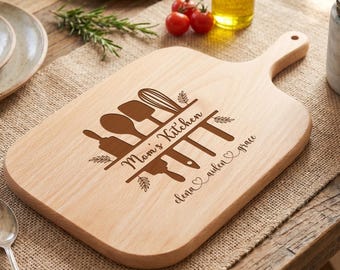 Tabla de cortar personalizada para mamá, regalo del Día de la Madre, tabla de cocina grabada, regalo para la abuela, regalo para mamá, tabla de embutidos con apellido familiar
