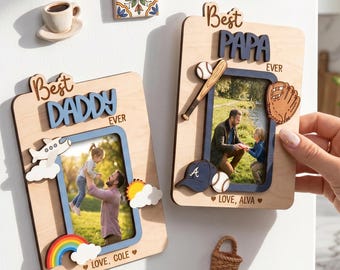 Grandpa Photo Magnet, Personalized Wood Fridge Picture Frame for Poppop Papa, First Father’s Day Grandpa Gift,Custom Grandkids Keepsake Gift
