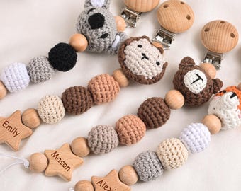 Baby Girl Pacifier Clip, Personalized Pacifier Clip With Name,Baby Girl Shower Gift Wooden Bead Binky Holder, Newborn Gift