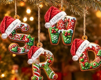 Custom Gingerbread Letter Ornament for Kids, Custom Kids Name Ornament, Stocking Tag for Christmas, Gift For Grandkids