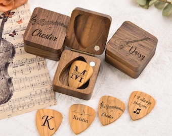 Personalized Guitar Pickswith Engraving, Wood Guitar Pick Organizer,Music Gift for Guitarist Musician,Father's Day,Handcrafted Pick Holder