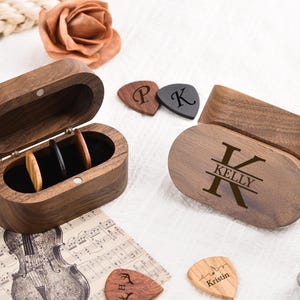 Personalized Wooden Guitar Picks with Holder,Custom Guitar Pick Holder, Personalized Guitar Picks Box,Father&#39;s Day,Gift for Him,Musical Gift