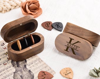 Personalisierte hölzerne Gitarren-Picks mit Halter, kundenspezifischer Gitarren-Pick-Halter, personalisierte Gitarren-Picks Box, Vatertag, Geschenk für ihn, musikalisches Geschenk
