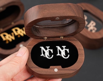 Personalized Initial Cufflinks for Men with Wooden Box,Custom Initial Cufflinks,Best Man Proposal,Engraved Gift for Him,Anniversary Gift