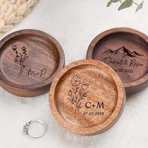 Personalized Wooden Ring Dish,Custom Round Wood Ring Dish,Engagement Ring Holder, Unique Anniversary Gifts for Newlywed,Wedding Ring Dish