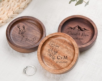 Personalized Wooden Ring Dish,Custom Round Wood Ring Dish,Engagement Ring Holder, Unique Anniversary Gifts for Newlywed,Wedding Ring Dish