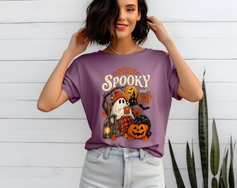 T-shirt « Restez effrayant et confortable », T-shirt fantôme d'Halloween, T-shirt mignon et effrayant, T-shirt citrouille d'automne, T-shirt confortable pour Halloween, Cadeau d'automne