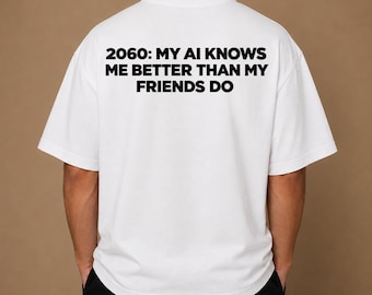 T-shirt IA 2060, Mon IA me connaît mieux que mes amis, T-shirt humoristique sur l'IA, T-shirt sur l'intelligence artificielle, Cadeau futuriste