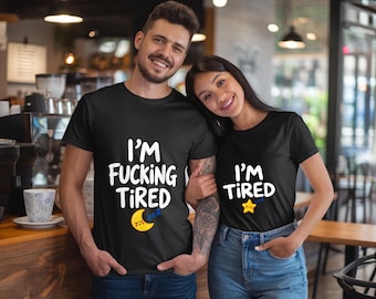 T-shirts assortis pour couples, T-shirt « Je suis crevé », T-shirt de nuit humoristique, Pyjama pour couple, Cadeau pour couple, Pyjama lune