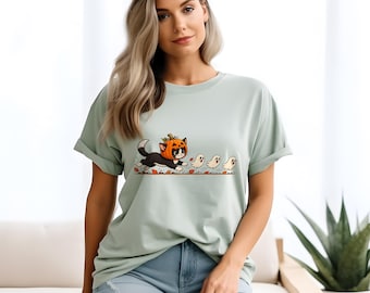 T-shirt chat d'Halloween, T-shirt chat mignon et effrayant, T-shirt chat noir d'Halloween, T-shirt chat citrouille, T-shirt chat fantôme, T-shirt graphique d'automne
