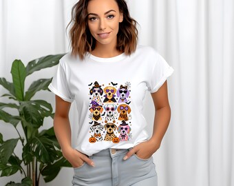 T-shirt chien Halloween, T-shirt chien mignon et effrayant, T-shirt Halloween drôle, Cadeau pour amoureux des chiens, T-shirt chien sorcière, T-shirt chien citrouille, T-shirt graphique automne