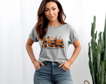 T-shirt spécial Halloween, T-shirt lecture pour les amoureux des livres et des citrouilles, T-shirt graphique automnal mignon, Cadeau d'Halloween pour les rats de bibliothèque