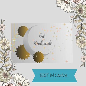 Cartão Eid Mubarak para impressão, cartão de felicitações islâmico, cartões digitais Eid Mubarak, downloads digitais, personalize seu tamanho.