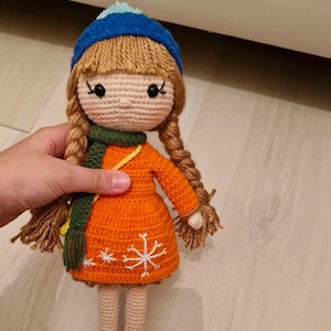 Crochet Princess Doll, Knitted Princess Doll, Crochet Blond Doll, Blond Hair Doll, Gift For Her, Orange Dress Doll