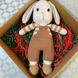 Cute Overalls Rabbit, White Overall Amigurumi, Crochet Animals, Gardener Cute Wild Animal, Stuffed Bunny, Crochet Rabbit