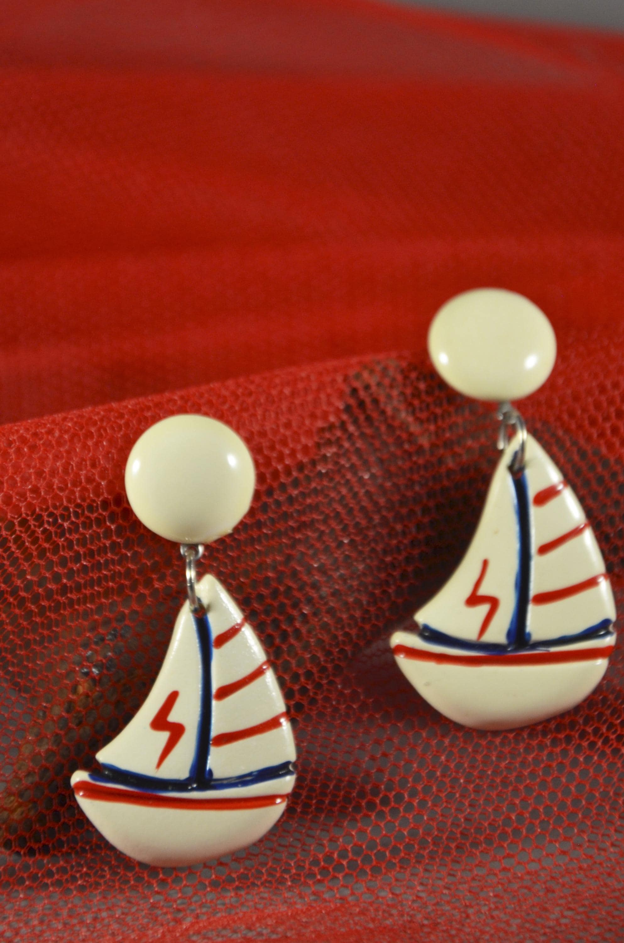 Anciennes Boucles D'oreilles En Verre perle beige Vintage Années 50 60