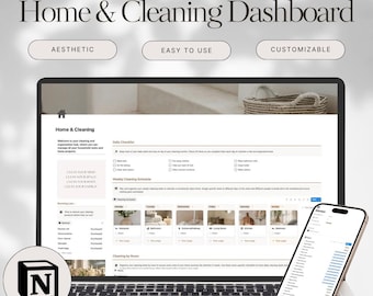 Home Cleaning Notion Template, Household Organizer Dashboard, Weekly Cleaning Planner, DIY Projects Tracker
