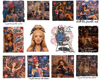 Funny Doll Face 4th of July 12+ Digital Downloads, USA 250th Anniversary PNG Designs for Sublimation, Sarcastic Teacher Life, Y2K Aesthetic