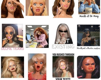 Funny Doll Meme Digital Downloads, 12 Relatable Doll PNG Designs for Sublimation, Sarcastic Teacher Life, Office Humor Y2K Aesthetic