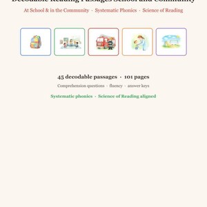デコーダブルリーディングパッセージ 学校コミュニティヘルパー プリントアウト可能、新学期フォニックス、読解の科学、45パッセージ