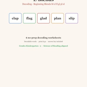 L音の組み合わせを解読できるワークシート（印刷可能）、フォニックス解読（幼稚園～2年生）、読解の科学、印刷してすぐに使える