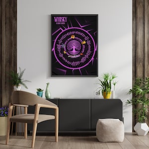 Modern Whiskey Flavor Wheel Poster – Purple Bourbon Wall Art | Stylish Tasting Chart | Gift for Bar Owners & Whiskey Fans