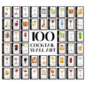 Pakiet 100 DRUKÓW KOKTAJLOWYCH - Wydrukowane przepisy na koktajle - Sztuka ścienna koktajlowa i sztuka koktajlowa - Natychmiastowe pobieranie pliku PDF