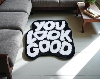 You Look Good Tufted Rug, Handmade Tufted Letter Rug, Bathroom Mat, Bedroom Rug, Soft Anti-Slip Rug, Plush Soft Rug, Living Room Rug
