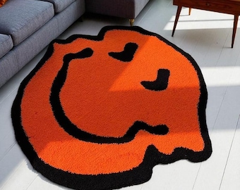 Wavy Smiley Face Rug, Tufted Look Rug, Smile Emoji Rug, Emoji Decor, Bedroom Rug, Living Room Rug, Room Decor Carpet, Gift For Kids