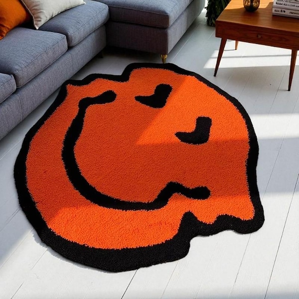 Wavy Smiley Face Rug, Tufted Look Rug, Smile Emoji Rug, Emoji Decor, Bedroom Rug, Living Room Rug, Room Decor Carpet, Gift For Kids