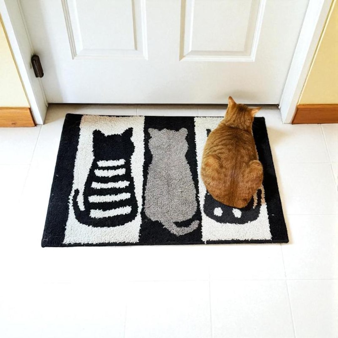 Cute Cat Shaped Rug, Handmade Tufted Kitty Floor Mat, Kawaii Animal ...