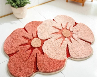 Flower Shaped Rug, Handmade Tufted Floral Carpet, Cute Floor Mat, Colorful Kawaii Area Rug for Bedroom, Living Room, Bathroom Decor