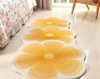 Daisy Shaped Rug, Handmade Tufted Flower Carpet, Cute Plush Floor Mat, Colorful Kawaii Area Rug for Bedroom, Living Room & Bathroom