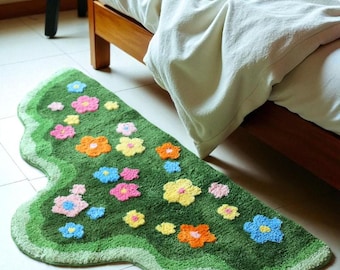 Grass Flower Tufted Rug, Flower Bedroom Rug, Colorful Tufted Rug, Green Moss Rug, Living Room Rug, Abstract Rug, Moss Rug, Natural Aesthetic