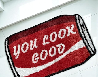 You Look Nice Soda Can Rug, Cute Drink Tufted Carpet, Retro Pop Art Floor Mat, Handmade Soft Rug, Fun Aesthetic Bedroom Living Room Decor