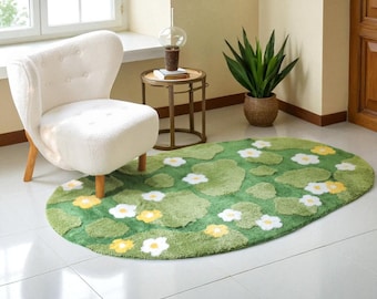 Green Moss Flower Rug, Abstract Moss Rug, Flower Tufted Rug, Unique Rug, Bedroom Rug, Soft Moss Rug, Sensory Rug, Handmade Rug