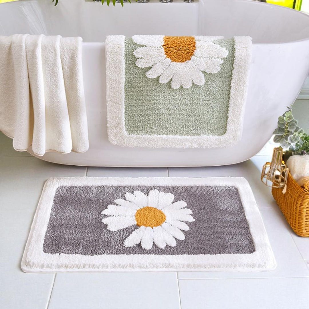 Cartoon Daisy Bathroom Mat, Soft Flocking Anti-slip Door Rug, Absorbent ...