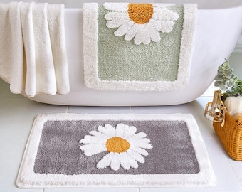 Cartoon Daisy Bathroom Mat, Soft Flocking Anti-Slip Door Rug, Absorbent Foot Mat for Home, Bathroom & Entryway Decor, Anti-Slip Floor Mat