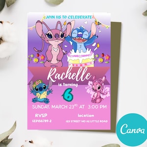 Stitch Birthday Invitation Editable Template, Canva Editable Birthday Invitation, Stitch Birthday Party Invitation, stitch canva template