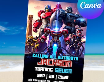 Rescue Bots Birthday Invitation: Transformers Animated Birthday Party, Optimus Prime, Bumblebee (Digital Download)