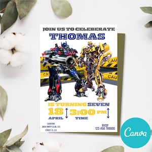 Editable Rescue Bots Transformers Birthday Invitation temp, Printable Rescue Bots Invitation, Digital Autobots Birthday Optimus Prime invite