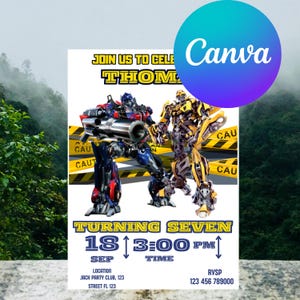 Rescue Bots, Bumble Bee, Invito di compleanno: Festa a tema Transformers Animated (Modello Canvas) Download digitale stampabile