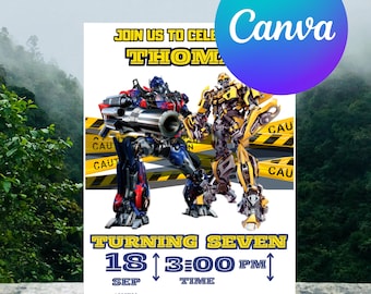 Rescue Bots, Bumble bee, Birthday Invitation: Transformers Animated Party (Canva Template) Printable Digital Download