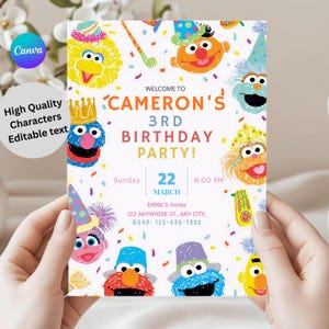 EDITABLE Kids Birthday Invitation, Sesame Street Birthday Invite, Abby Cadabby, Canva Template (Digital Download),Printable